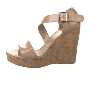Stuart Weitzman Nude Patent Leather Wedge Sandal 6 1/2” M
